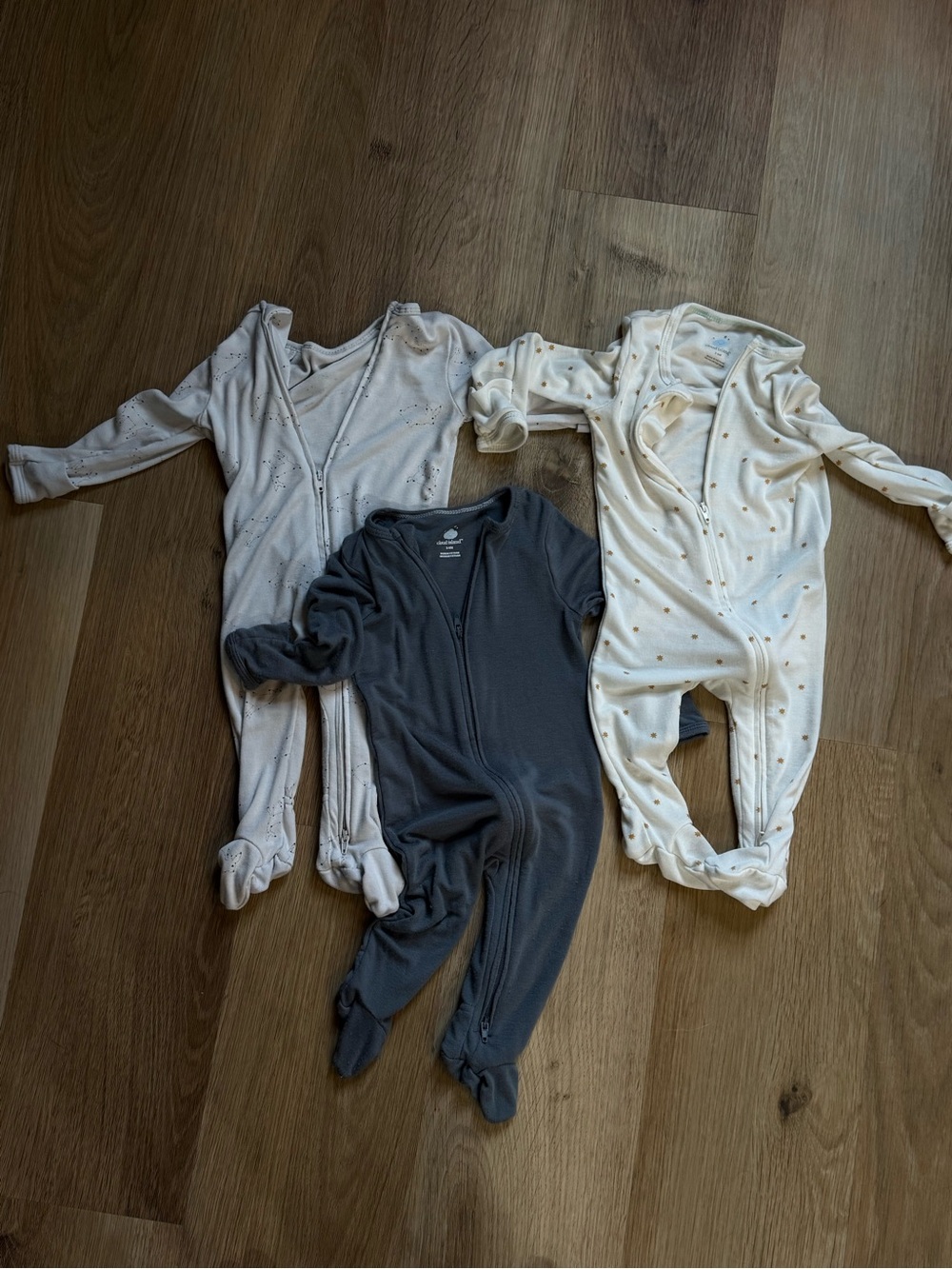 Neutral and Charcoal Baby One-Piece Sleepers - Pack of 3